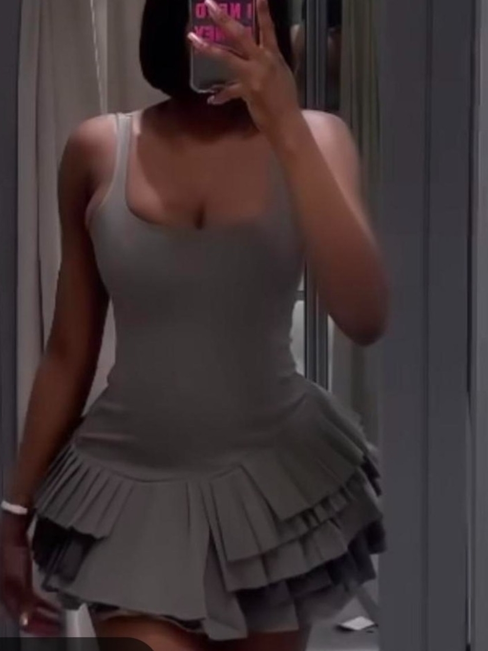 Zara Gray Tiered Pleated Mini Dress